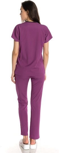 Leon 101MR Women's Purple Pants & Blouse Set Cotton and Polyester