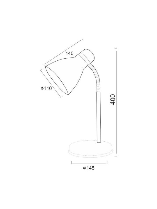 Aca Office Lamp with Flexible Arm for Socket E27 in White Color