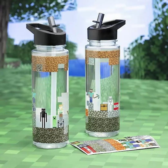 Paladone Sticlă Pentru Copii Minecraft Din Plastic Cu Pai Verde 650ml