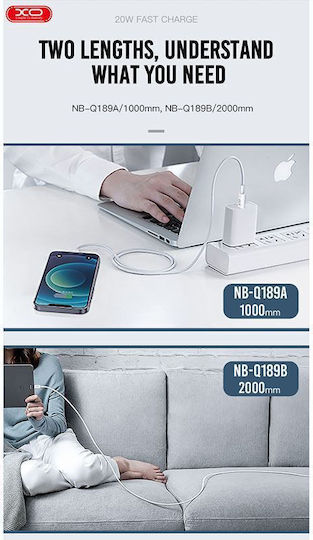 XO NB-Q189A USB-C to Lightning Cable 20W Λευκό 1m (16.005.0285)