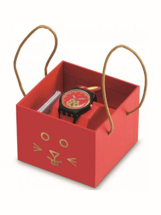 Swatch Year of the Rabbit Men's Watch 41mm Battery with Red Rubber Strap