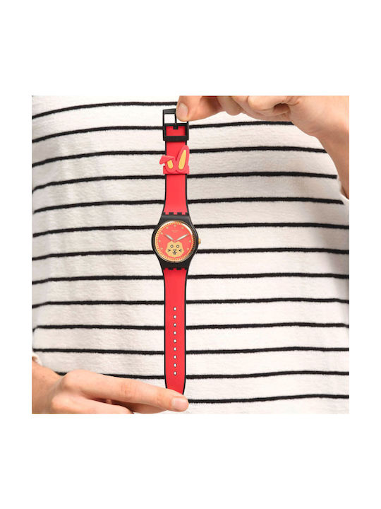 Swatch Year of the Rabbit Watch Battery with Red Rubber Strap