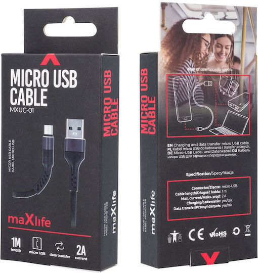 Maxlife MXUC-01 Braided USB 2.0 to micro USB Cable Μαύρο 1m