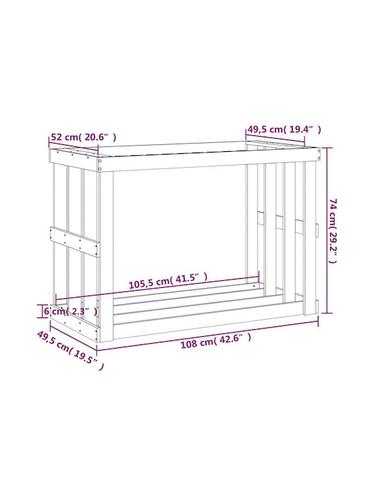 vidaXL Μεταλλικό Κουτί Αποθήκευσης Ξύλων 108x52x74cm Καφέ