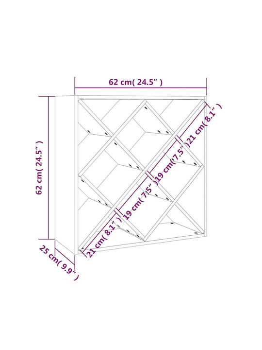 vidaXL Free Standing Wooden Wine Rack White 62x25x62cm