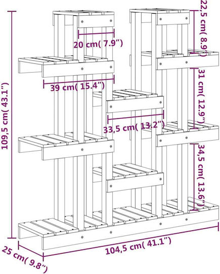 vidaXL Blumentopf-Regal Holz Grau 104.5cmx25cmx109.5cmcm.