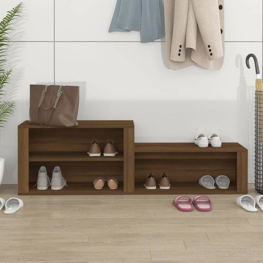 Wooden Shoe Organizer with 2 Shelves Yellow 150x35x45cm