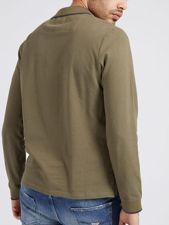 Guess Men's Long Sleeve Polo Blouse Khaki