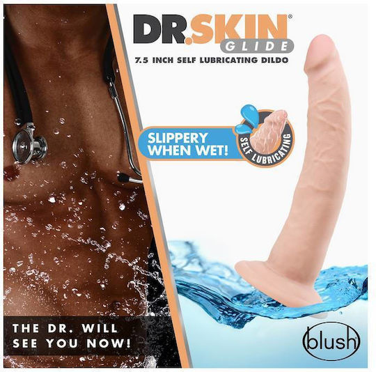 Dr. Skin Glide Self Lubricating Ρεαλιστικό Dildo με Βεντούζα Vanilla 19cm