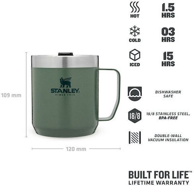 Stanley Classic Legendary Camp Mug Glass Thermos Stainless Steel BPA Free Hammertone Green 350ml with Handle