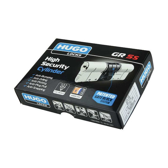 Hugo Locks Lock Cylinder Security GR5S 60mm (30-30) with 5 Keys Silver