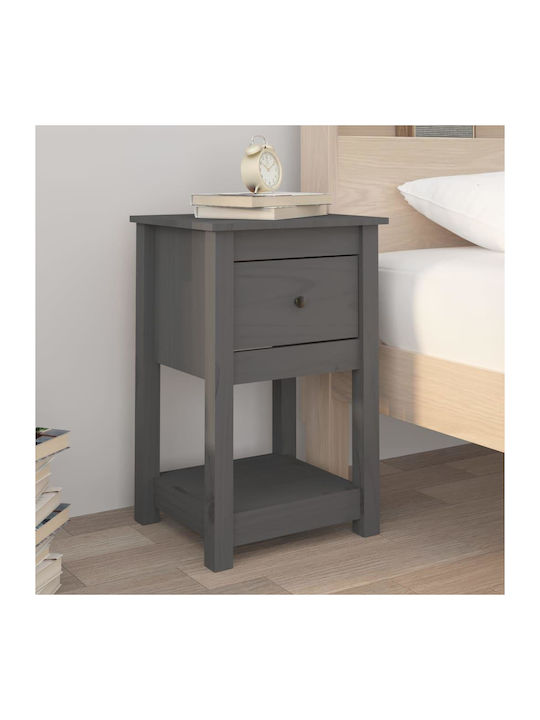 Bedside Table of Solid Wood Gray 40x35x61.5cm