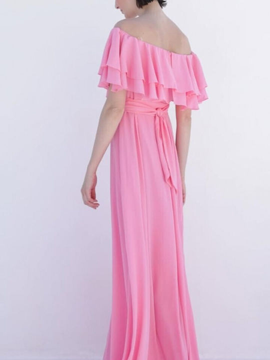 Desiree Summer Maxi Dress with Ruffle Pink