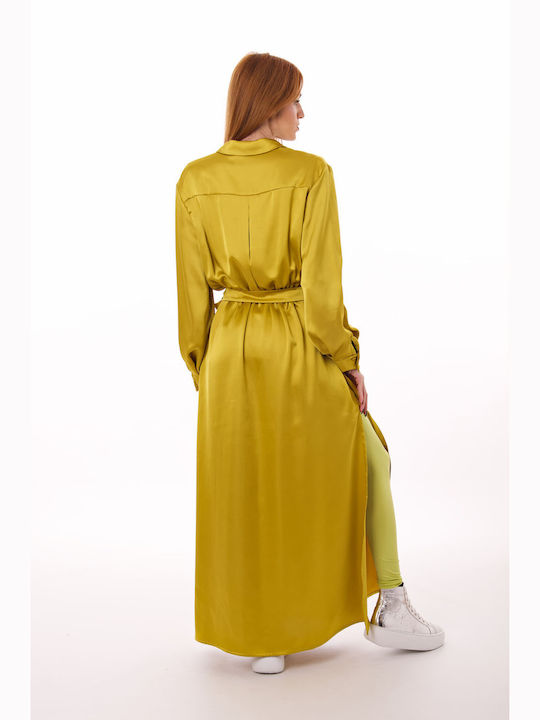Moutaki Maxi Σεμιζιέ Φόρεμα Σατέν Κίτρινο