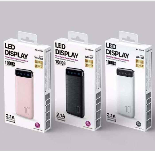 WK Minre WP-161 Power Bank 10000mAh με 2 Θύρες USB-A Quick Charge 2.0 Ροζ