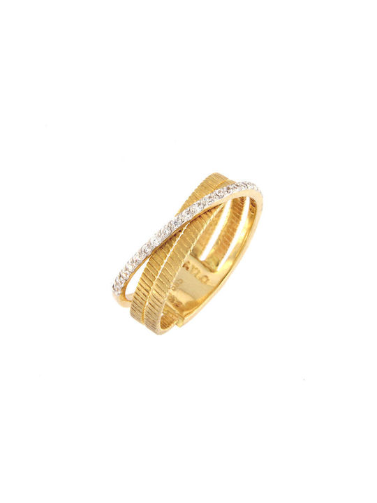 14K Yellow gold women's ring decorated with white cubic zirconia.