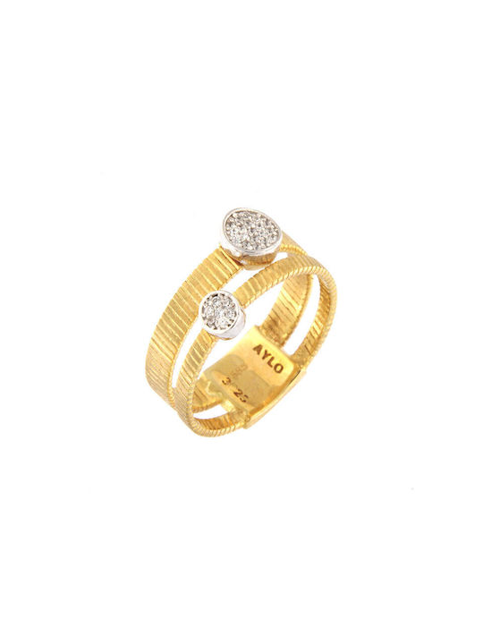 14K Yellow and white gold women's ring decorated with white zircons.