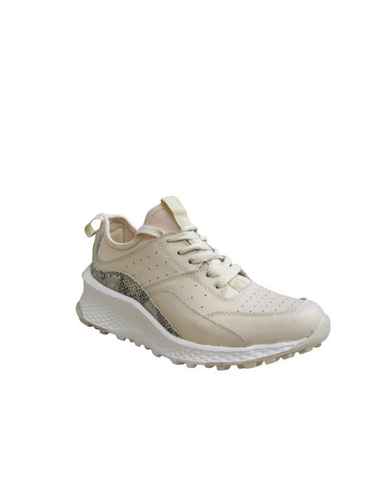 AEROSTEP Leather Anatomical Anatomical Walking Sneakers In Beige Color With Python Details