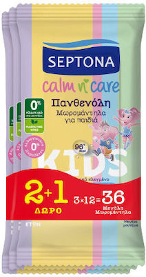 Septona Calm N' Care Panthenol Μωρομάντηλα χωρίς Οινόπνευμα & Parabens με Χαμομήλι 3x12τμχ 0009009488517