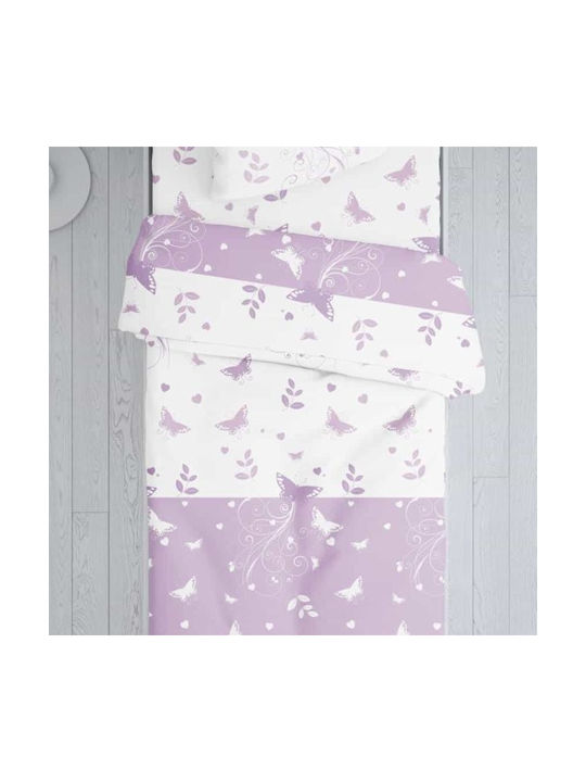 Viopros Sheet Set Semi-double Fitted Cotton Βαλέρια Lilac 120x225cm 3pcs