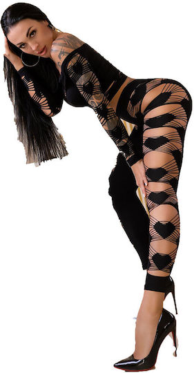 Chilirose Women's Sexy Top Top & Leggings With Strings & Hearts Black
