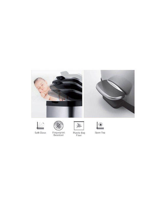 Delta Cleaning Luxury Mülleimer aus Inox mit Pedal Silber 12lt DC-KA67