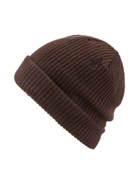 Volcom Sweep Beanie Beanie with Rib Knit in Brown color