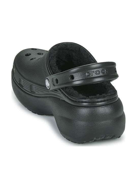 Crocs Classic Platform Lined Σαμπό με Γούνα Μαύρα