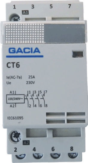 Gacia Phase 4-Pole Power Relay 63A 240V 4Χ63Α 4NO AC 500-37112