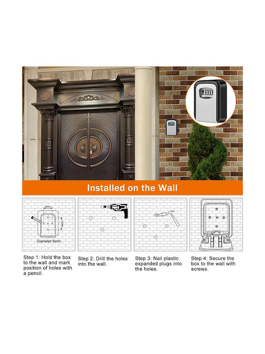 Heavy Duty Wall-mounted Combination Key Holder Plastic with Combination Dial 5 Hooks 9.4x4x11.3cm