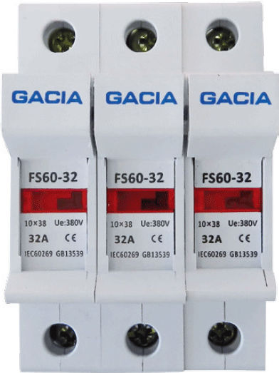 Gacia Disconnect Switch Fuse Box Μονοπολικός 6-32A για Φυσίγγια 10x38mm 500-22000