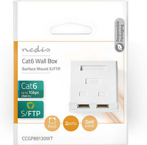 Nedis Двойна Външно мрежово контактно гнездо RJ45 Тип Cat6 в цвят Бял CCGP89130WT