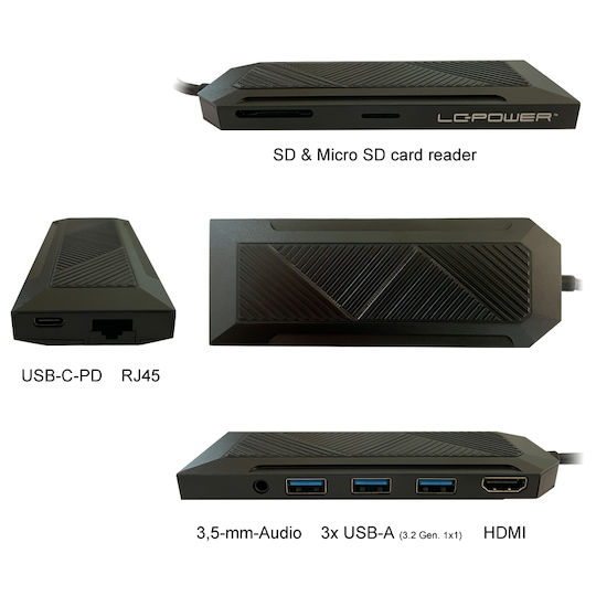 LC-Power USB-C Докинг станция с HDMI 4K Ethernet Черен (LC-HUB-C-MULTI-6-RGB)