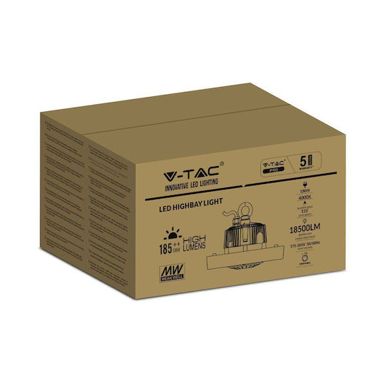 V-TAC Commercial Bell Light 100W Natural White 18500lm with Built-in LED Black Ø23.3cm