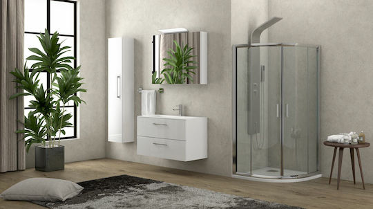 Karag New Flora 200 Καμπίνα Ντουζιέρας Ημικυκλική με Συρόμενη Πόρτα 90x90x180cm Fabric Cromo