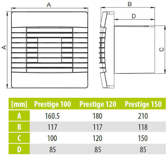 AirRoxy Prestige 120 De perete Ventilator de Baie 120mm Alb