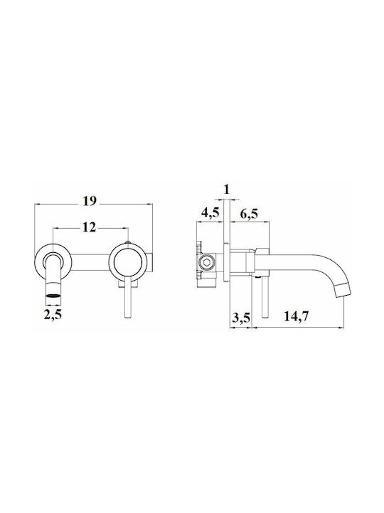Karag Artemis Built-in Mixer & Spout Set for for Bathroom Sink 1 Exit Inox Black Matt