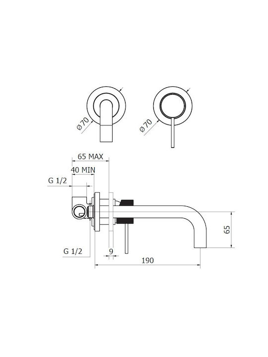 Teorema Lab Built-in Mixer & Spout Set for for Bathroom Sink 1 Exit Silver