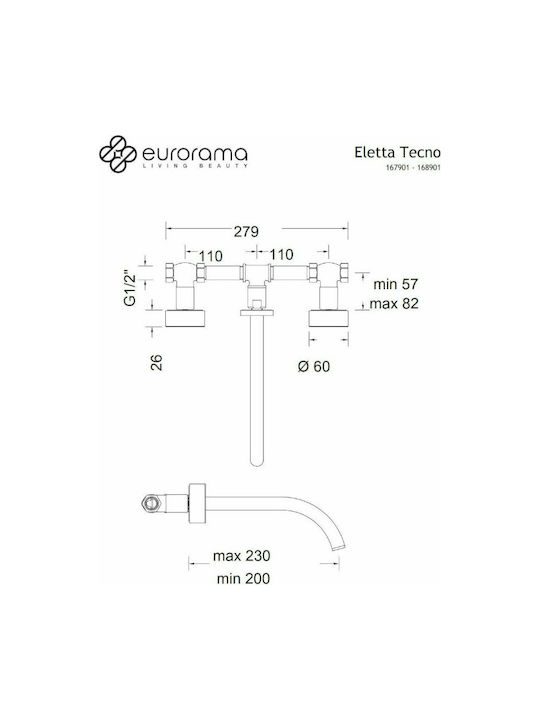 Armando Vicario Eletta Tecno Built-in Mixer & Spout Set for for Bathroom Sink 1 Exit Inox Black