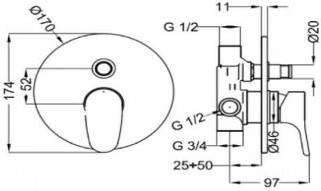 Teorema Tag Built-in Faucet Mixer for Shower 2 Exits Chrome