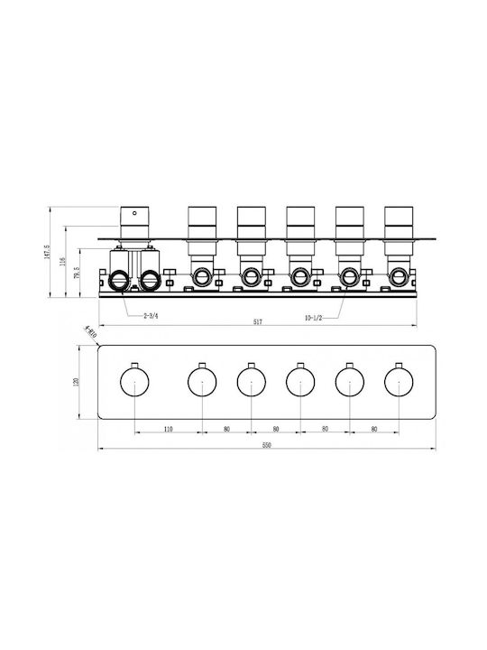 Sparke Oneral 08 Built-in Mixer, Hand Shower & Shower Head Set for Shower 2 Exits Inox White
