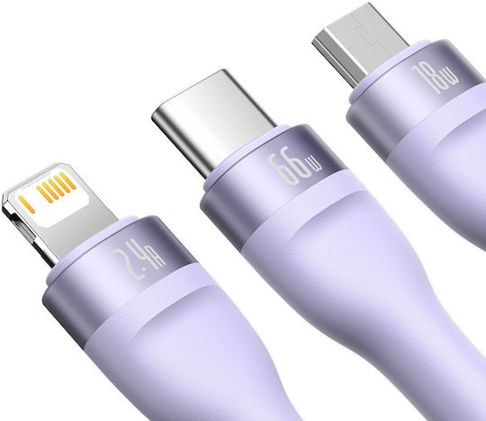 Baseus Flash Series Ⅱ Плетена USB към Lightning / Type-C / micro USB Кабел Лилав 1.2м (CASS040005)