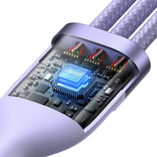 Baseus Flash Series Ⅱ Плетена USB към Lightning / Type-C / micro USB Кабел Лилав 1.2м (CASS040005)