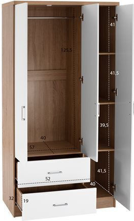 Ușă triplă Dulap de Haine Caesar Sonama-alb 89x42.5x181cm