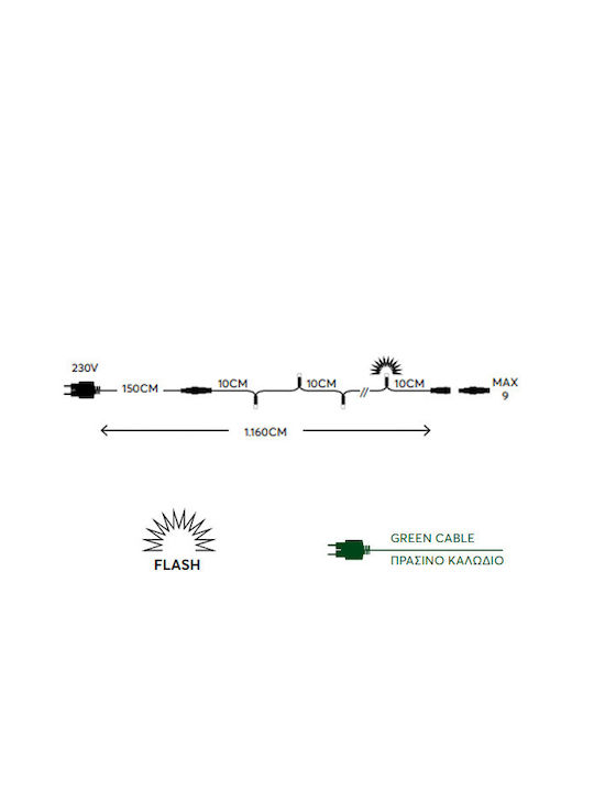 100 Λαμπάκια LED 2μ Πράσινα σε Σειρά 230V Eurolamp