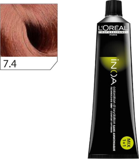 L'Oréal Professionnel Inoa Βαφή Μαλλιών Χωρίς Αμμωνία 7.4 Ξανθό Χαλκίνο 60ml