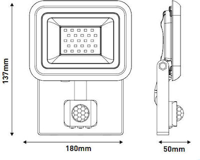 Eurolamp Rezistent la apă Proiector LED 20W Alb Natural 4000K cu Senzor de Mișcare IP44