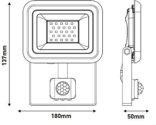 Eurolamp Watertight LED Flood Light 20W Natural White 4000K with Motion Sensor IP44