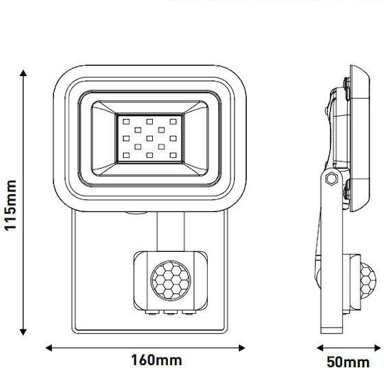 Eurolamp Waterproof LED Floodlight 10W Natural White 4000K with Motion Sensor IP44