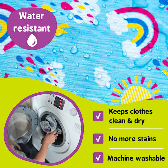 Tidy Tot Sunny Rainbow Waterproof Гащеризон Силикон със закопчалка за обръч и примка & Ръкави Син TCBSSSR